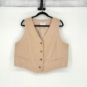 Women's Tan Linen-Blend 4-Button Vest - Size XL (Office - Menswear)